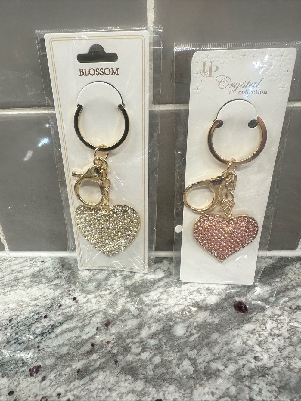 Blossom Gold Heart Crystal Keychain - and the Pink